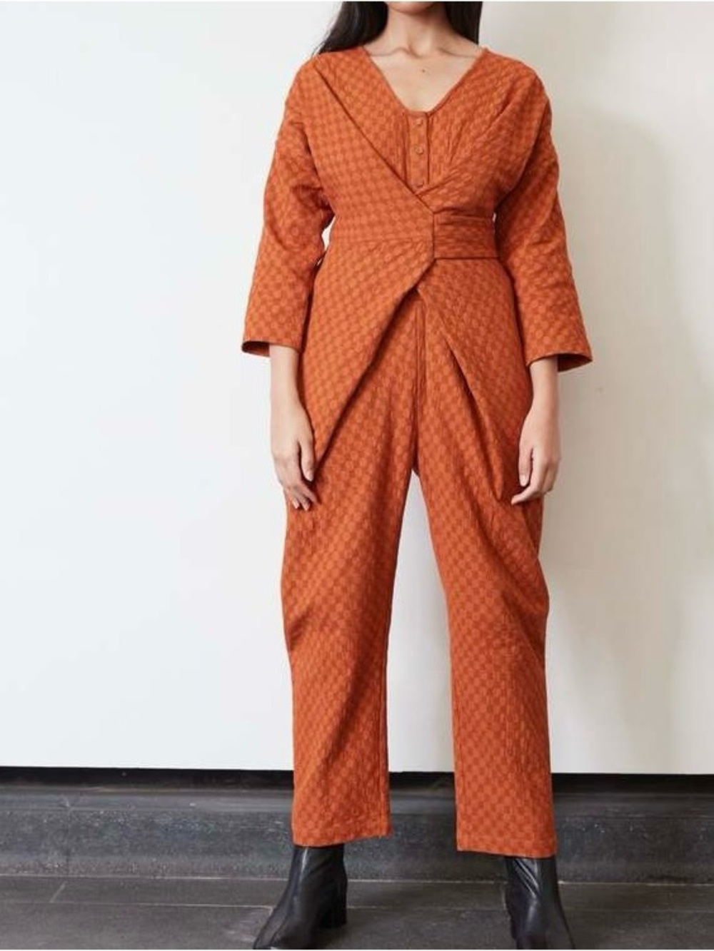 Rujuta Sheth Venus Wrap jumper cotton jumpsuit Terracotta 2XL
